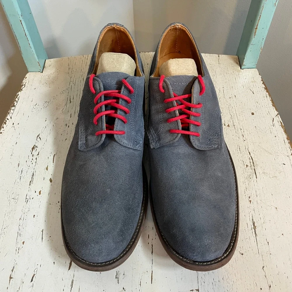 Vintage Shoe Company Mens Grey Red Laces Suede Derby Shoes USA Size 11.5 M